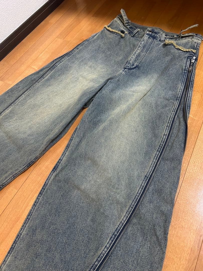 GRANCY グランシー ジップデザイン バギー デニムパンツ M ブルー