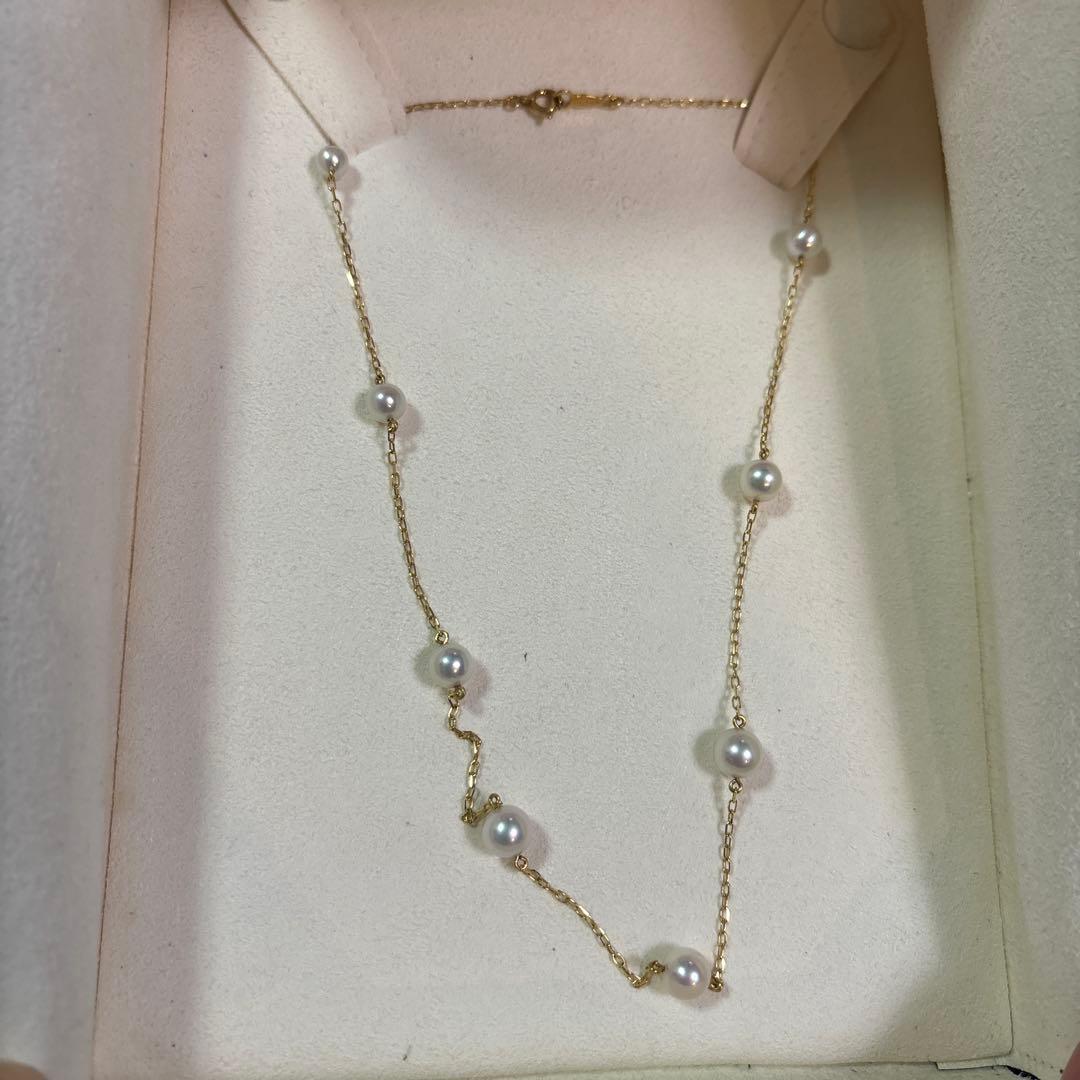 週末お値下げMIKIMOTO ステーションネックレスイエローゴールドk18 9粒