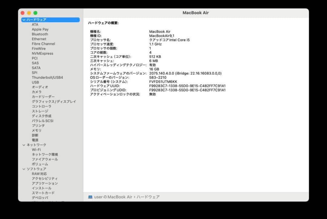 MacBook本体 MacBook Air 2020 A2179 Core i5-16/ 500GB