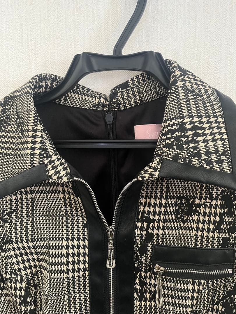 ソブレ　レザー配色グレンチェックワンピース　M 新品同様