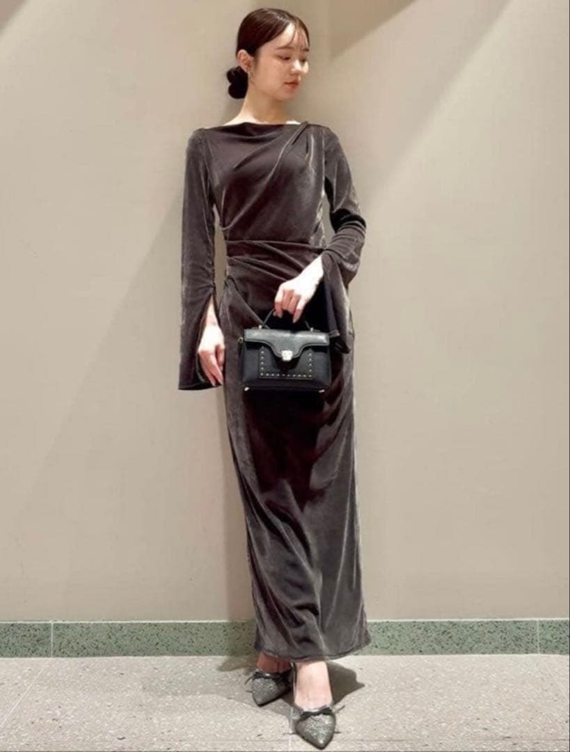 SNIDEL フロッキーベロアドレープドレス ダークグレー 1