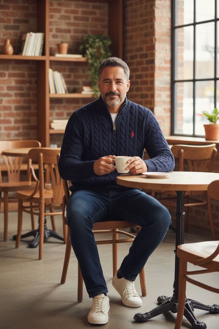 ポロラルフローレン ハーフジップケーブルニット ネイビーL