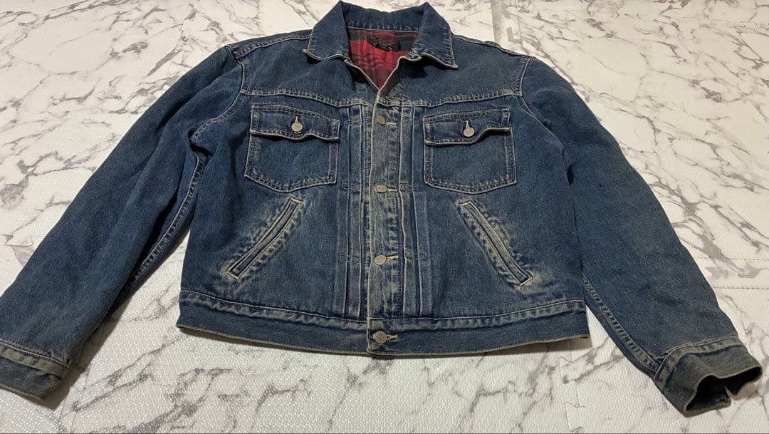 80s★RRL デニムジャケット USA製チェック柄メンズLサイズ
