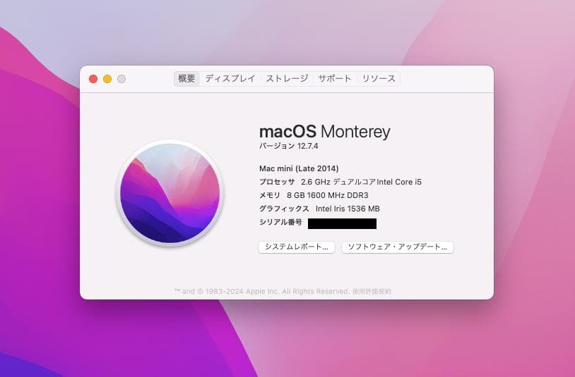 【美品】Mac mini (Late 2014) 本体 Monterey更新済