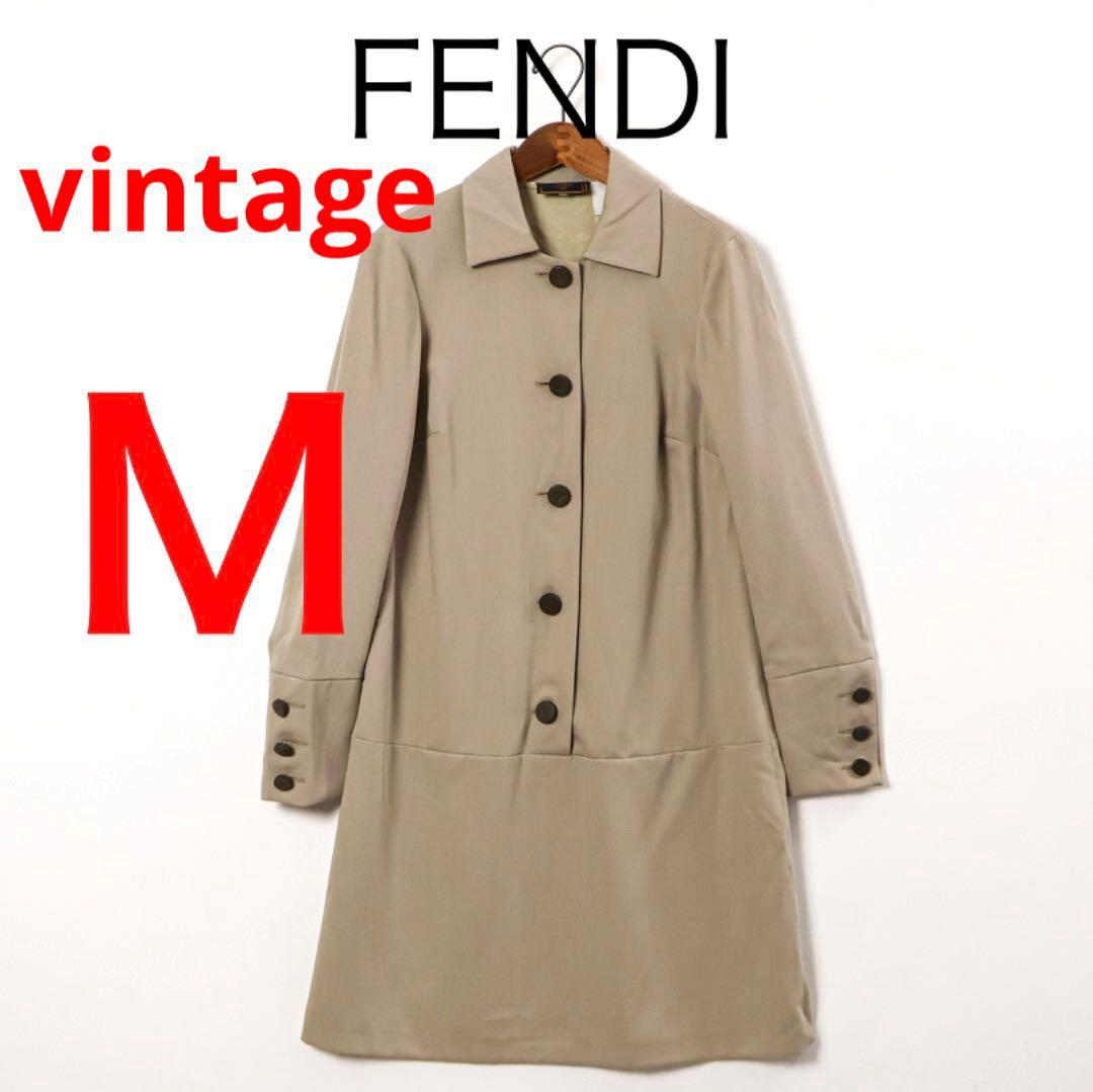 H3900◾️ヴィンテージ フェンディ　ウール100% シャツワンピース