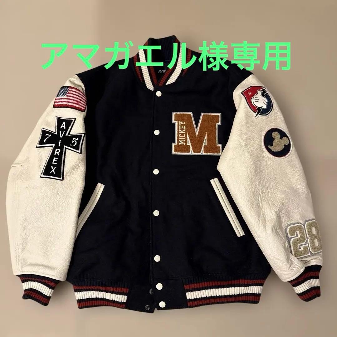 ディズニー/コラボ/AVIREX/スタジャン/切替/レザー/ミッキー/L