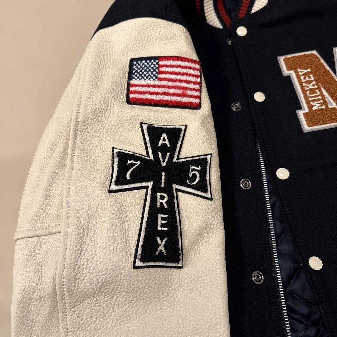 ディズニー/コラボ/AVIREX/スタジャン/切替/レザー/ミッキー/L