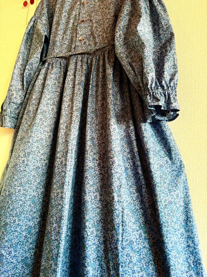 LIBERTY リバティ　ハンドメイド　ワンピース　ブルー　青　handmade