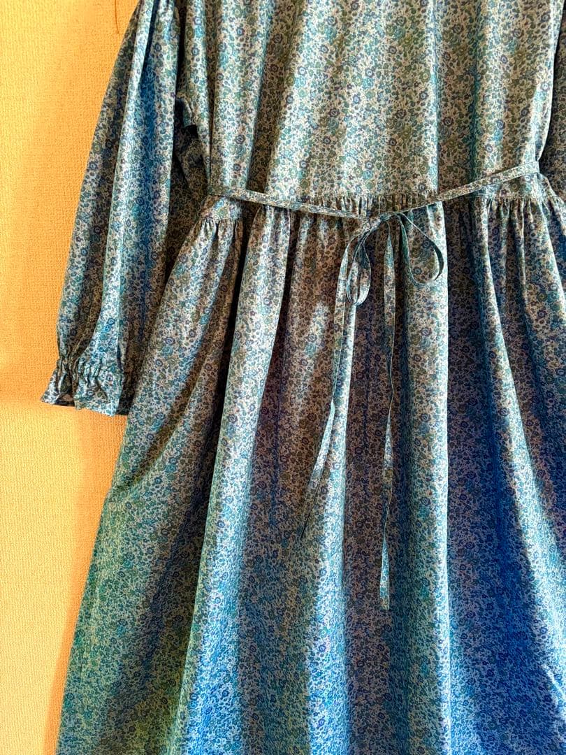 LIBERTY リバティ　ハンドメイド　ワンピース　ブルー　青　handmade