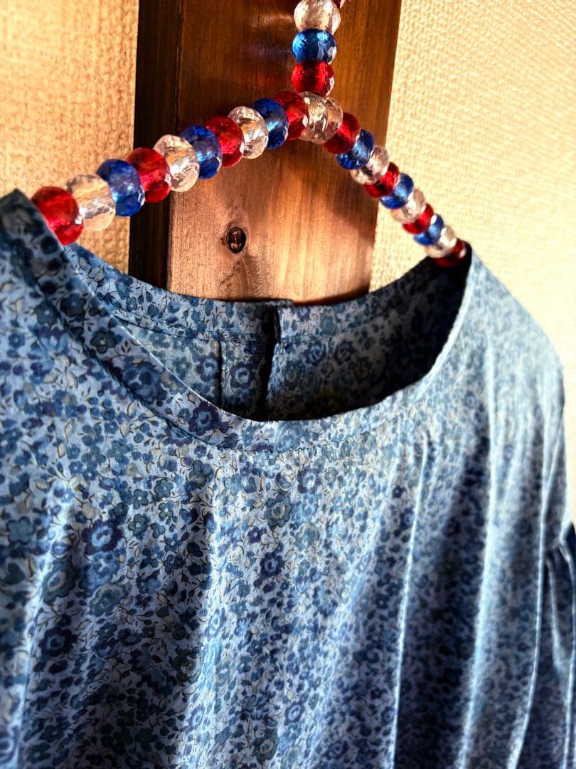 LIBERTY リバティ　ハンドメイド　ワンピース　ブルー　青　handmade