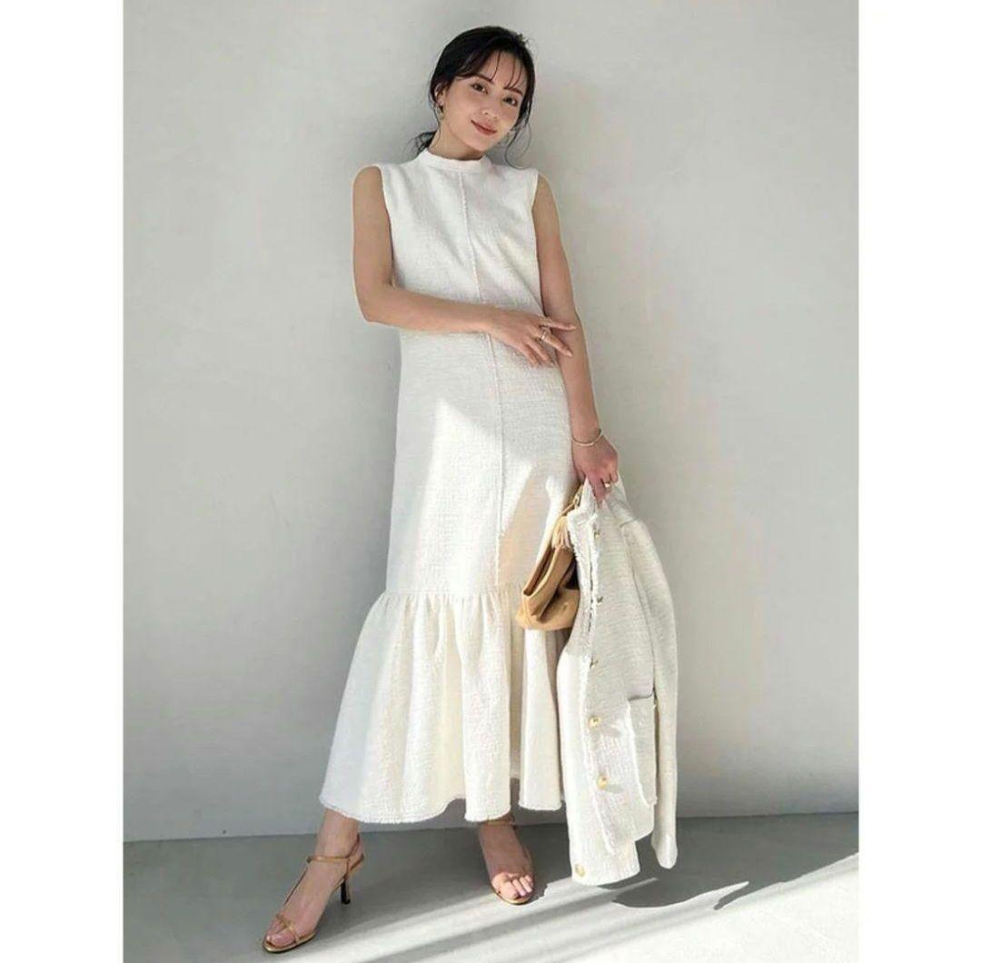 t*※様 anuans　ツイードティアードワンピース　アイボリー　M