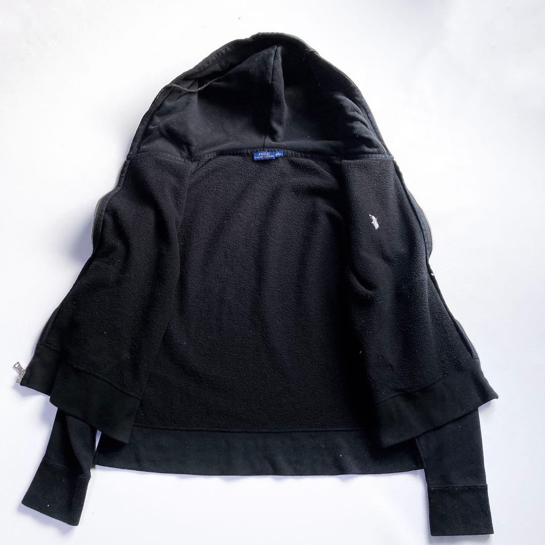 ポロラルフローレン ジップアップパーカー M ホース刺繍 裏起毛 ブラック￼ 黒