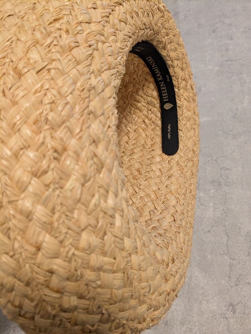 美品 ヘレンカミンスキー クラシック5 リボン ラフィアハット 麦わら帽子