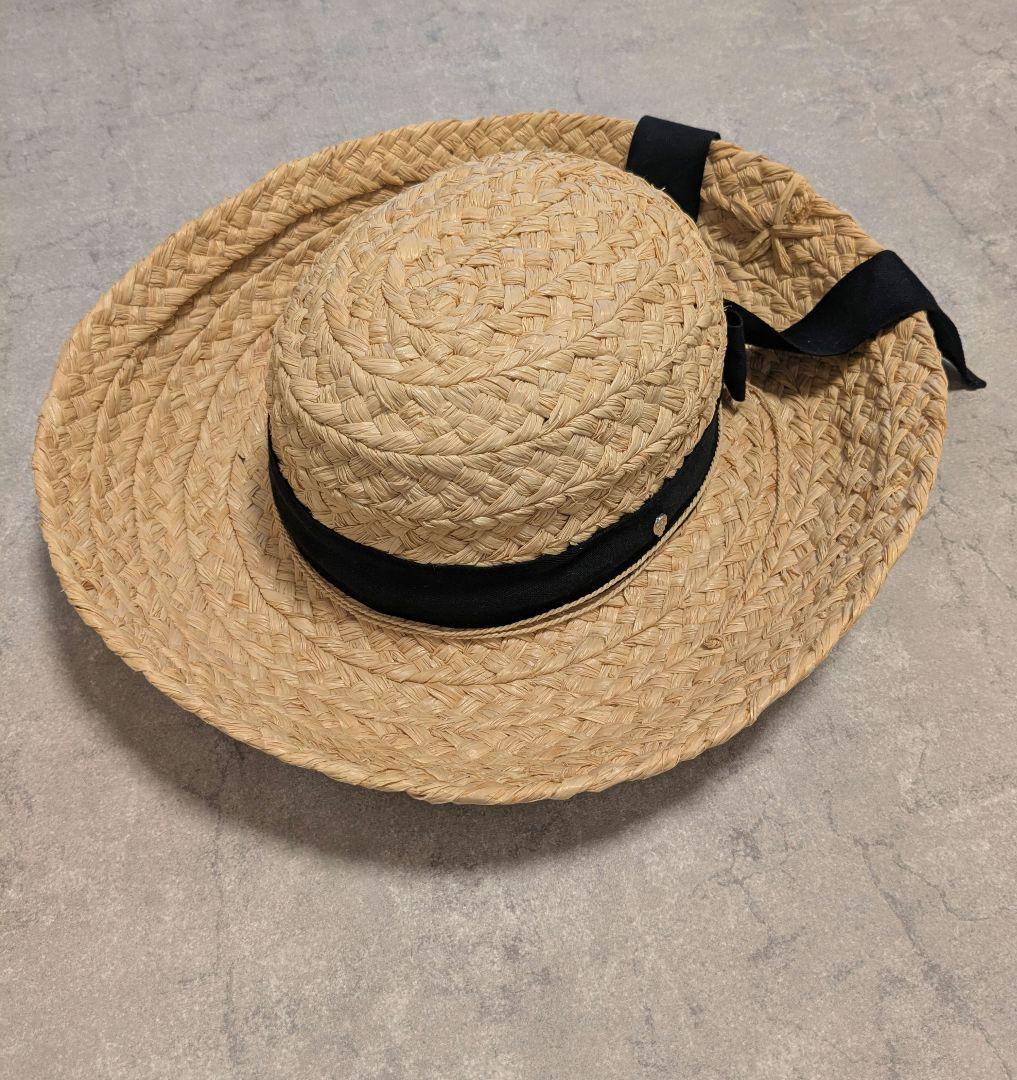 美品 ヘレンカミンスキー クラシック5 リボン ラフィアハット 麦わら帽子