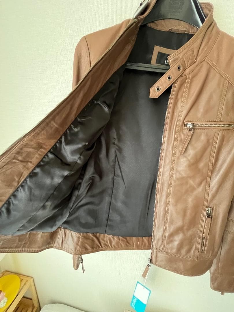 試着のみ Haruf 本革 ラムレザー＊シングルライダースジャケット（L）