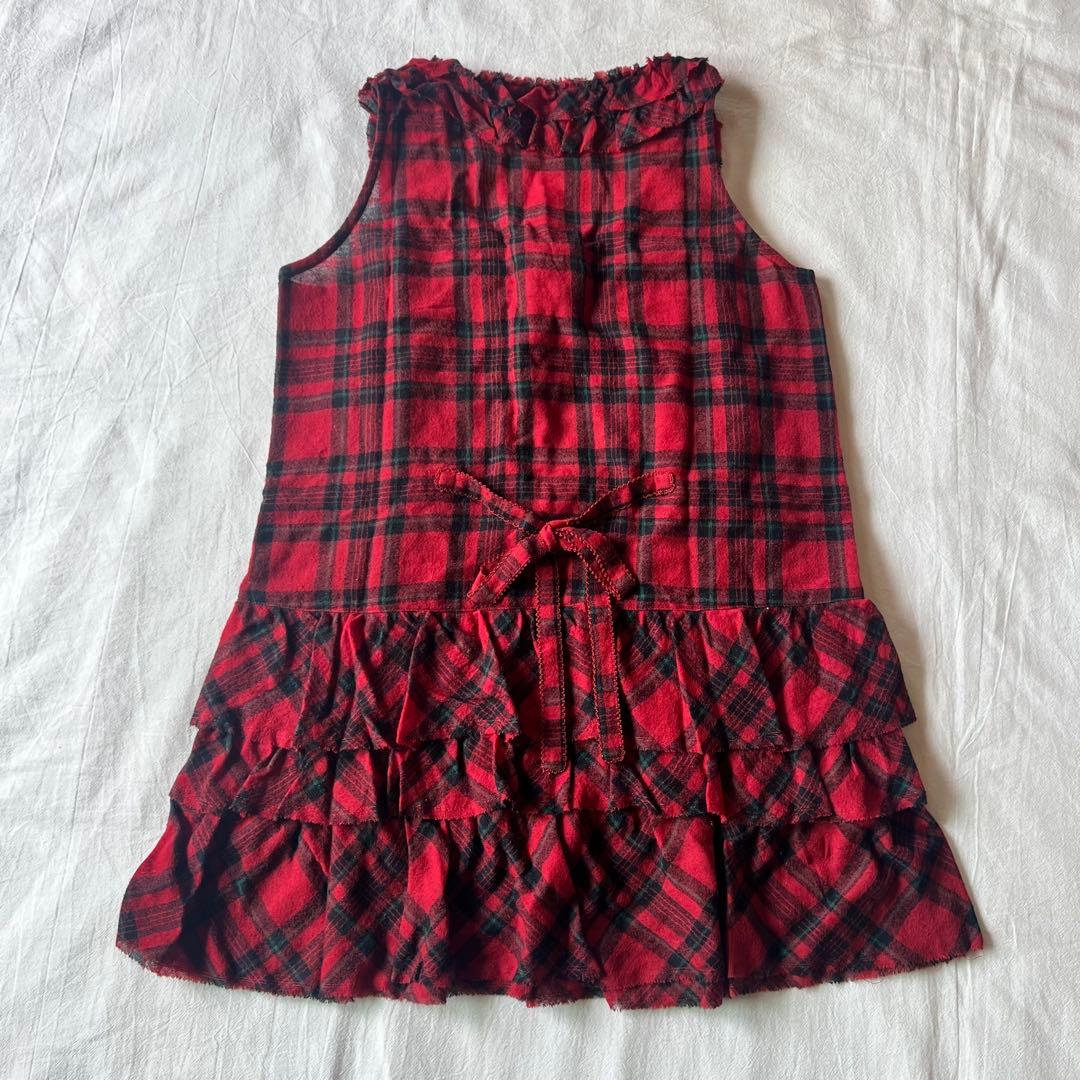 【高級】PINK HOUSE カットソー ノースリーブ チェック レッド フリル