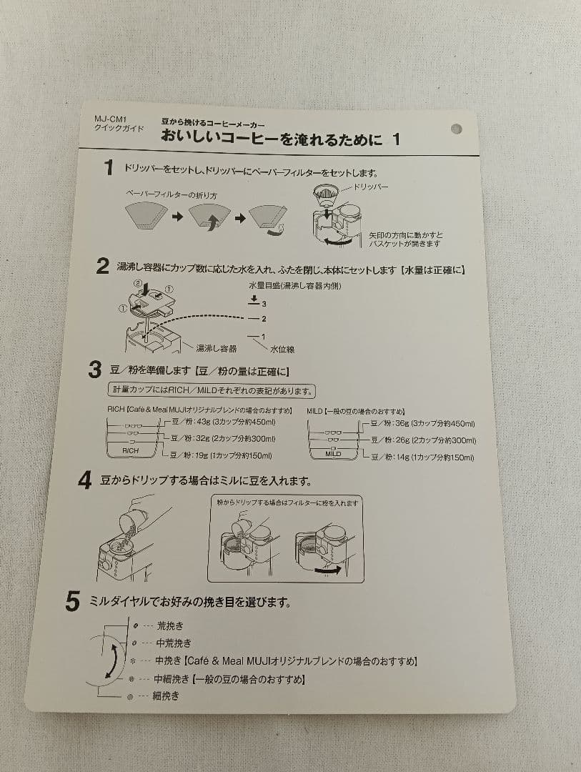 MUJI コーヒーメーカー MJ-CM1ミル付 無印良品