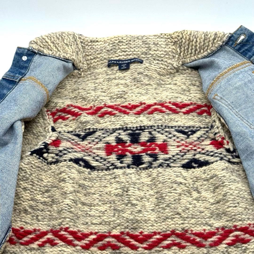 超美品 ラルフローレンスポーツ デニムニットコンビジャケット　カウチン切替　L