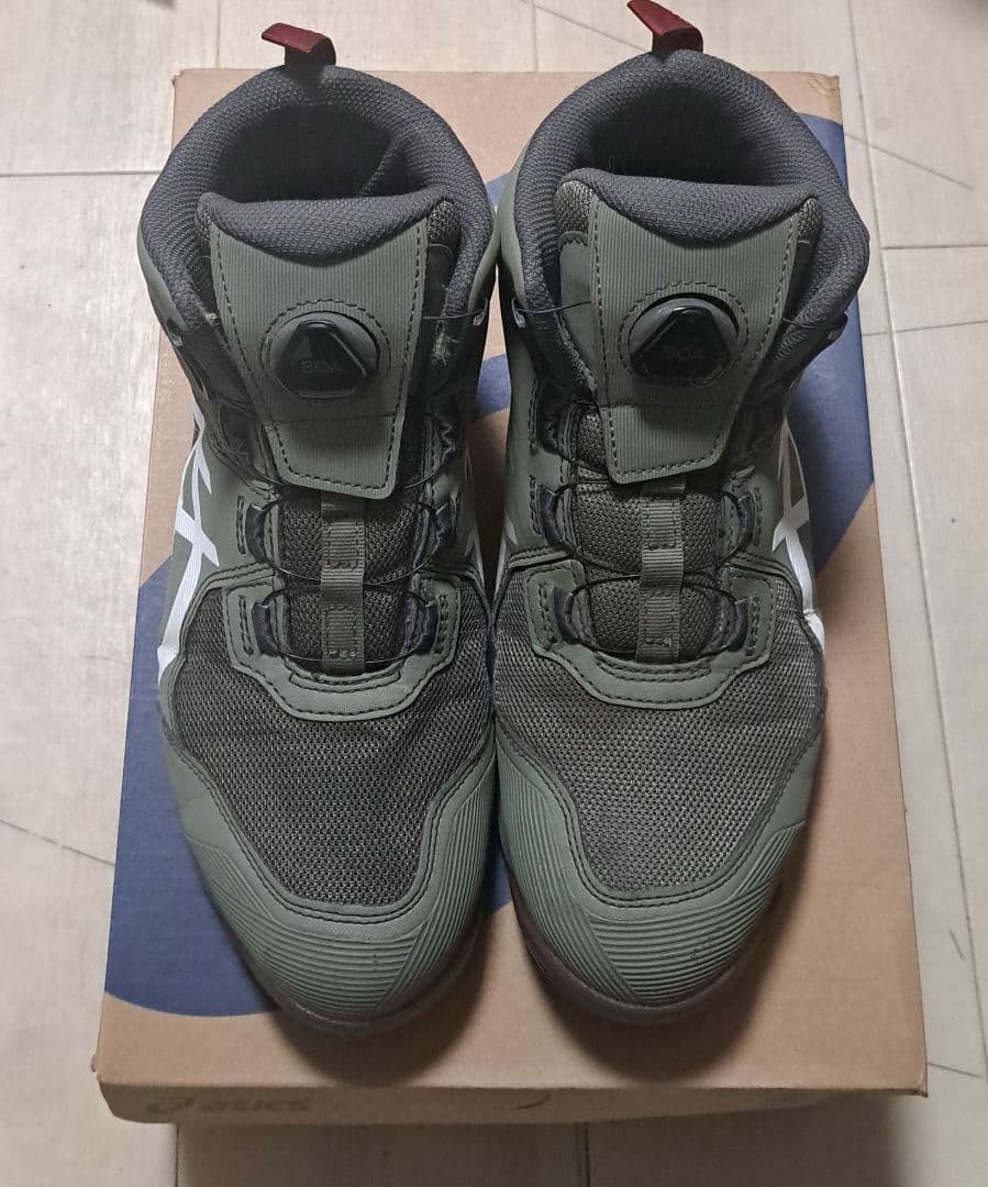 【美品】アシックス安全靴 BOA 26㎝ハイカット CP214 カーキ×ホワイト