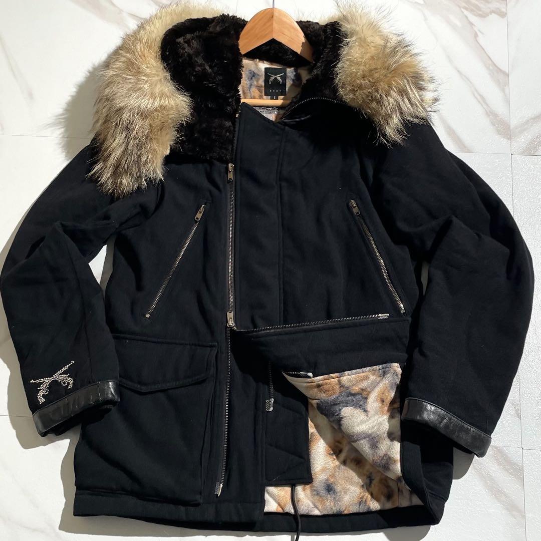 希少✨roar モッズコート コヨーテファー 総柄裏地 シアリング 黒 S~M