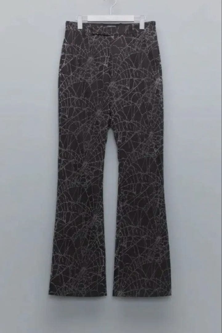 ち*す様 MASU 24AW FLOCKY WEB FLARE PANTS 蜘蛛