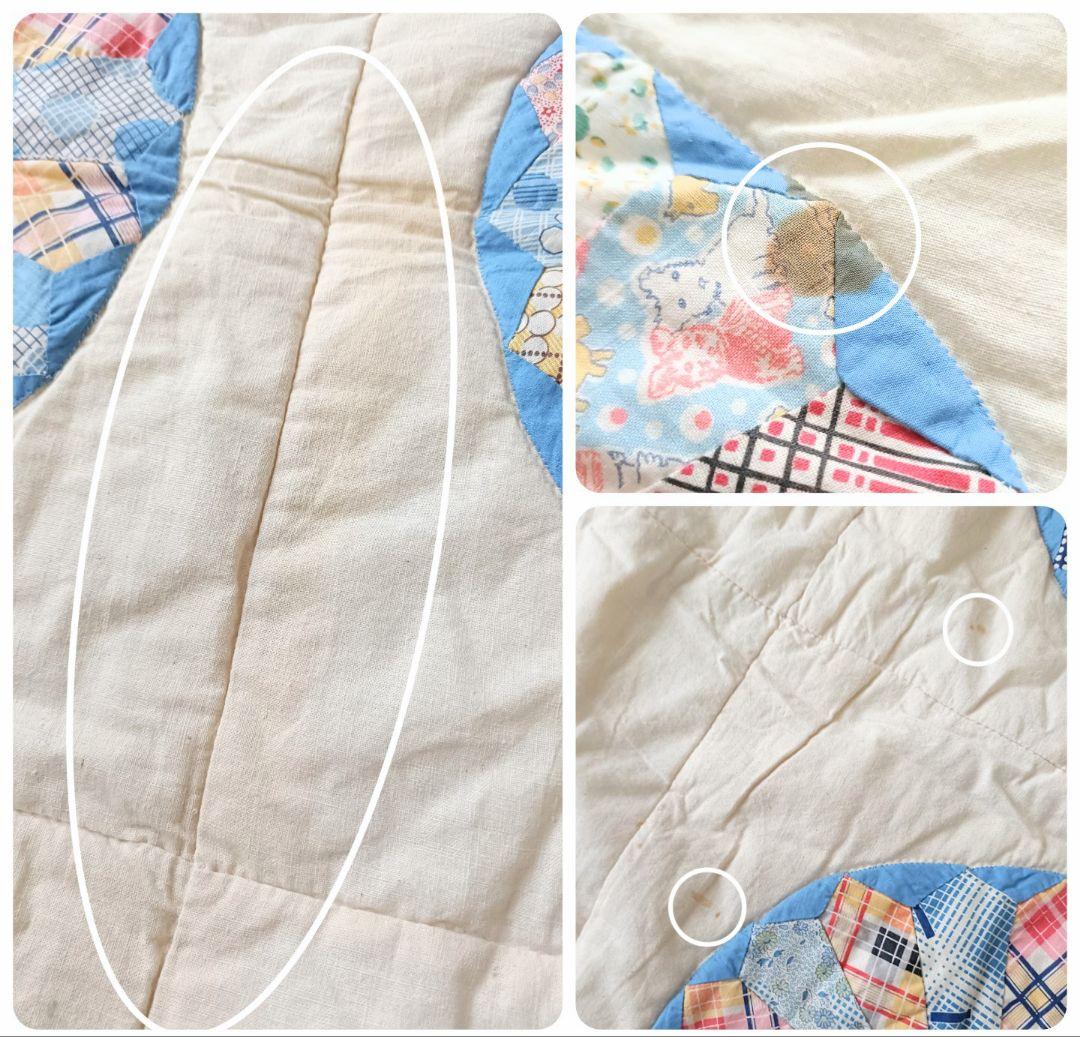 大判 ドレスデンプレート柄 パッチワークキルト ラグ ハンドメイド ヴィンテージ