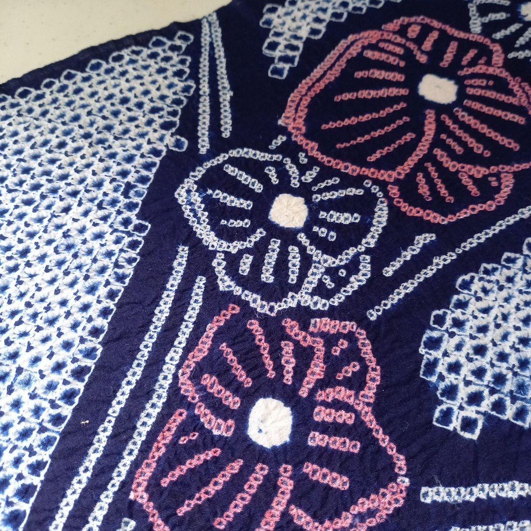 新品　有松絞り　有松海鳴り絞り　絞り浴衣反物綿　花柄