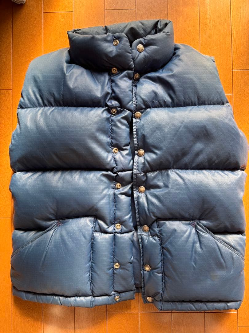 THE NORTH FACE 茶タグ、ダウンベスト S、70s、ネイビー