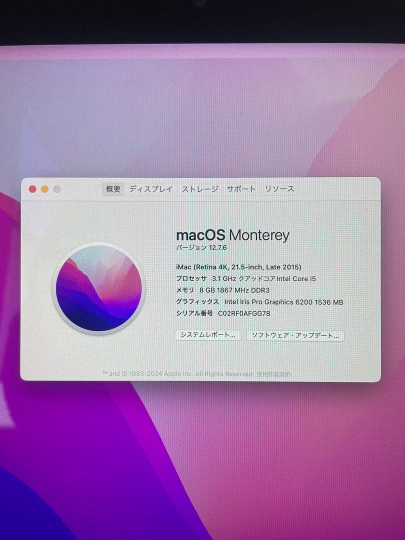 【マウス、キーボード付】iMac 21.5インチ (Late 2015)