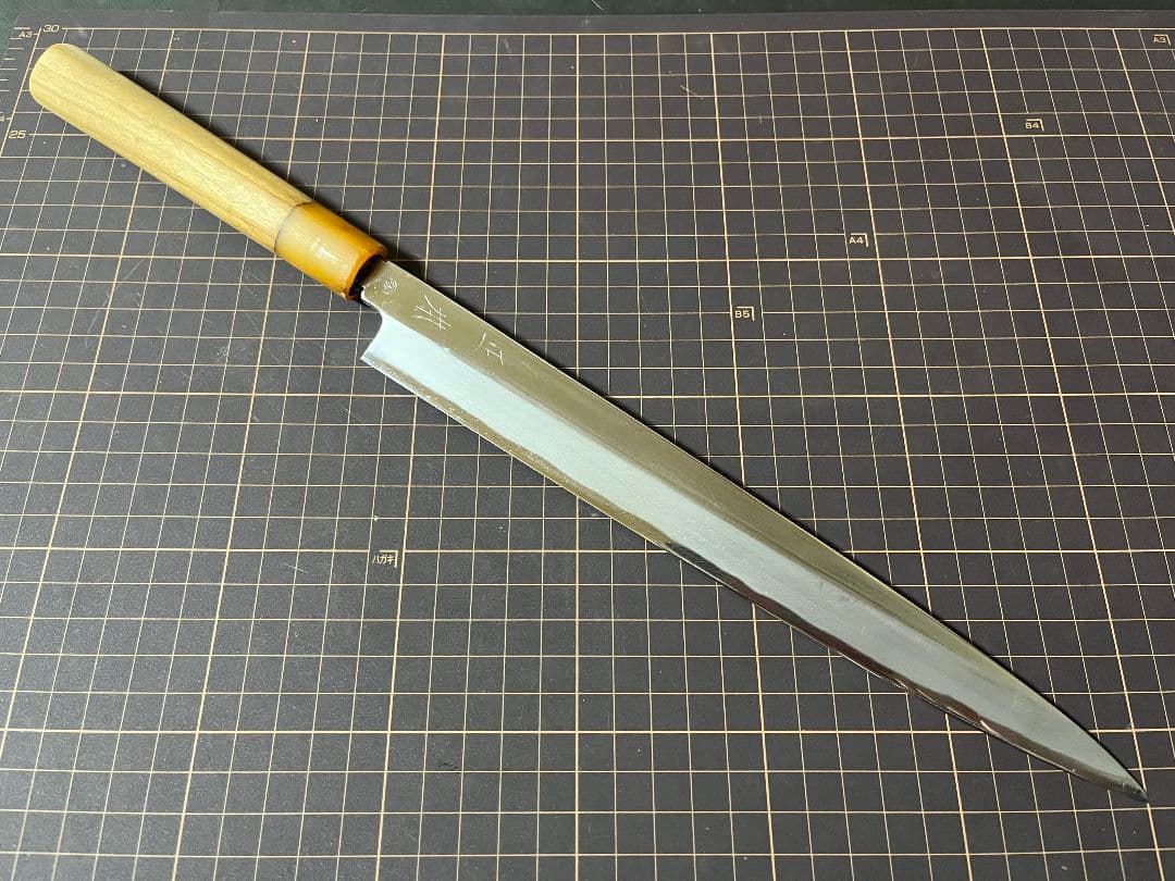 築地正本 柳刃包丁 白水牛 刃渡り27cm 白鋼ニ 鞘付き 正本 包丁 手研済み