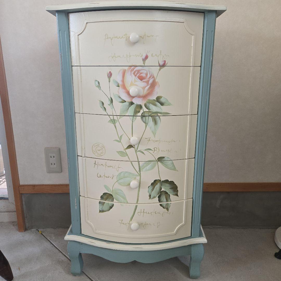 ローズデザインの5段チェスト　世界にひとつだけの花ハンドペイント