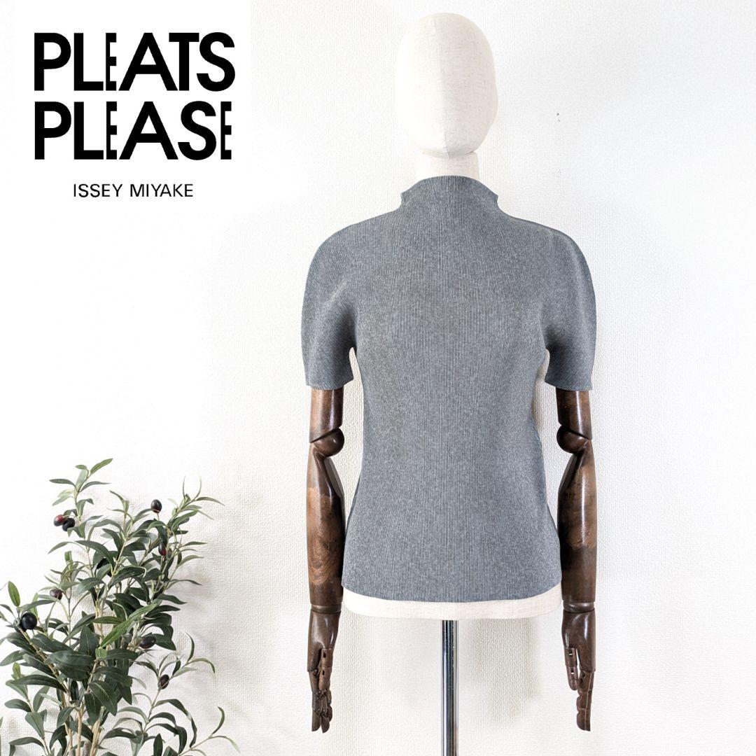 プリーツプリーズ　イッセイミヤケ　モックネック　プリーツ　ブラウス　カットソー
