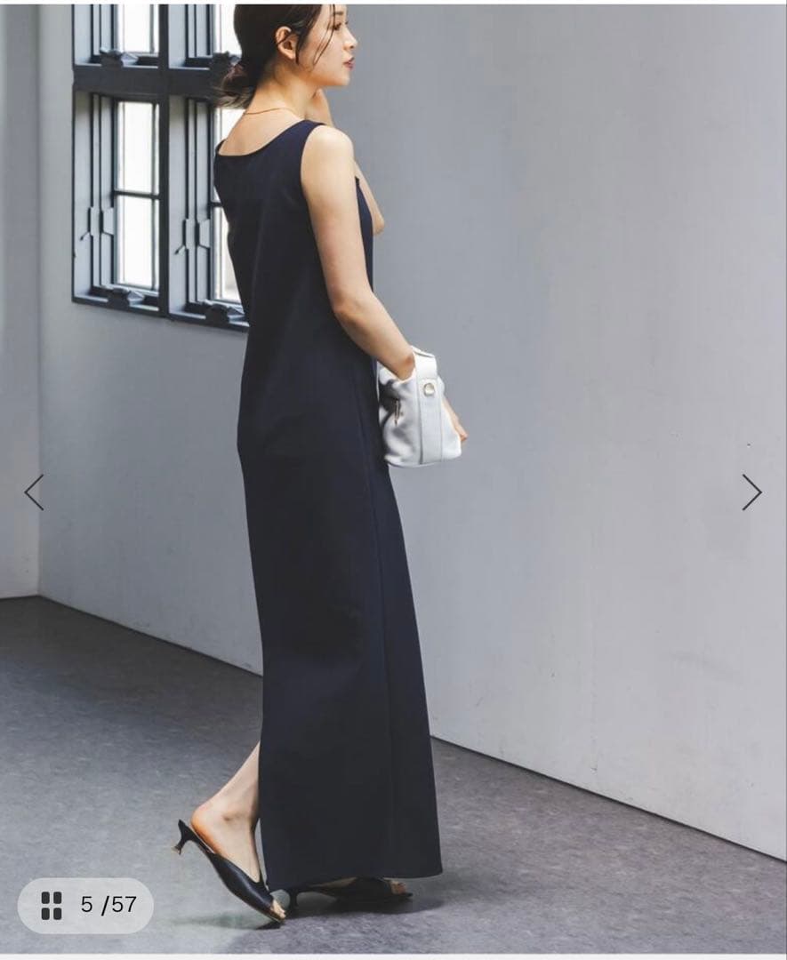 NOBLE ニットライクジョーゼットワンピースネイビー 38 25SS