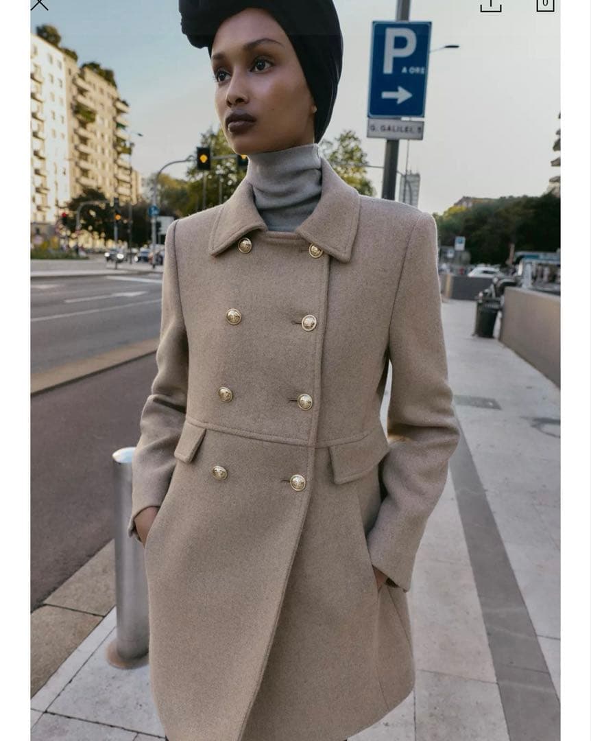 タグ付き新品★ZARAのウール混紡ショート丈ダブルブレストコート★Mサイズ