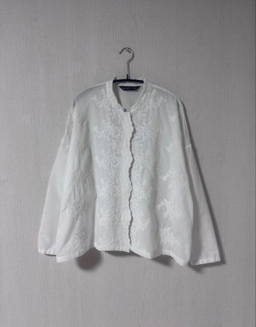 mizuiro ind レーススタンドカラーワイドシャツ