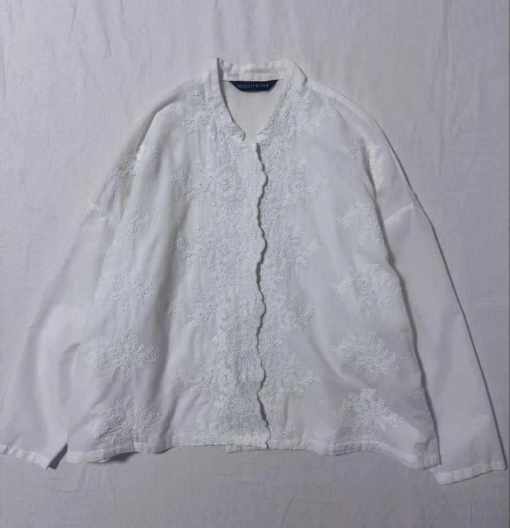 mizuiro ind レーススタンドカラーワイドシャツ