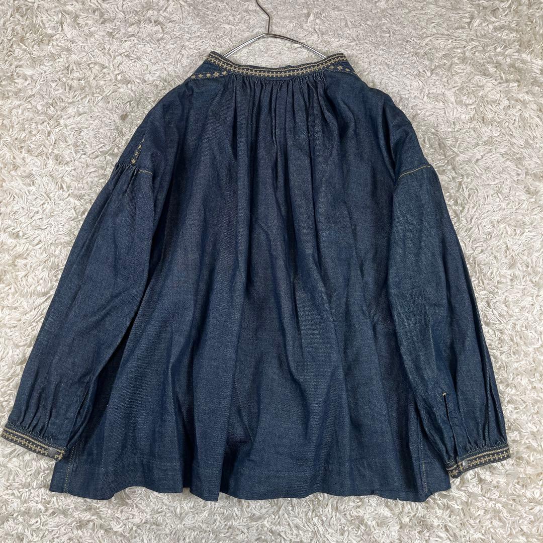 45R プチデニムのスモックブラウス デニム トップス FREE SIZE