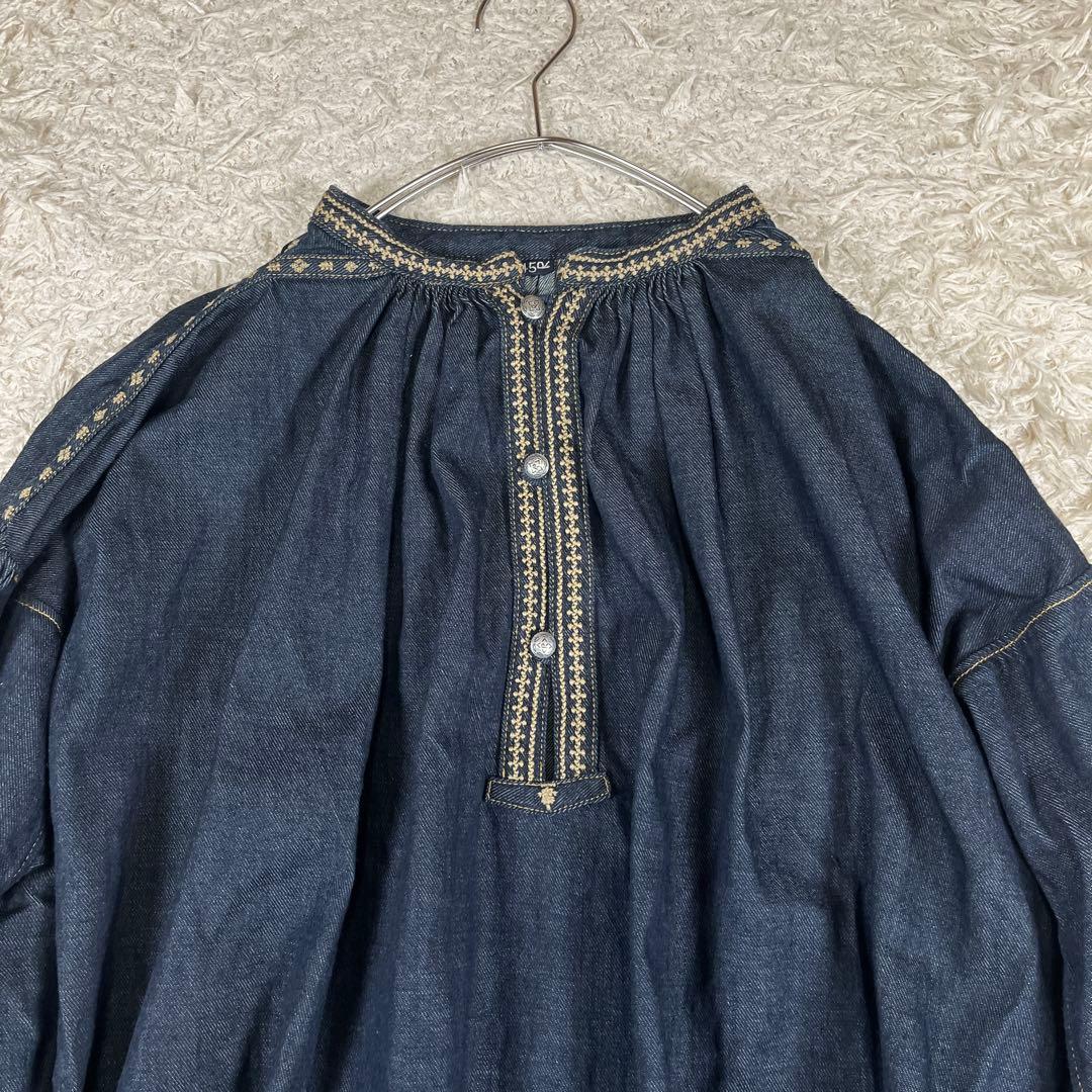 45R プチデニムのスモックブラウス デニム トップス FREE SIZE