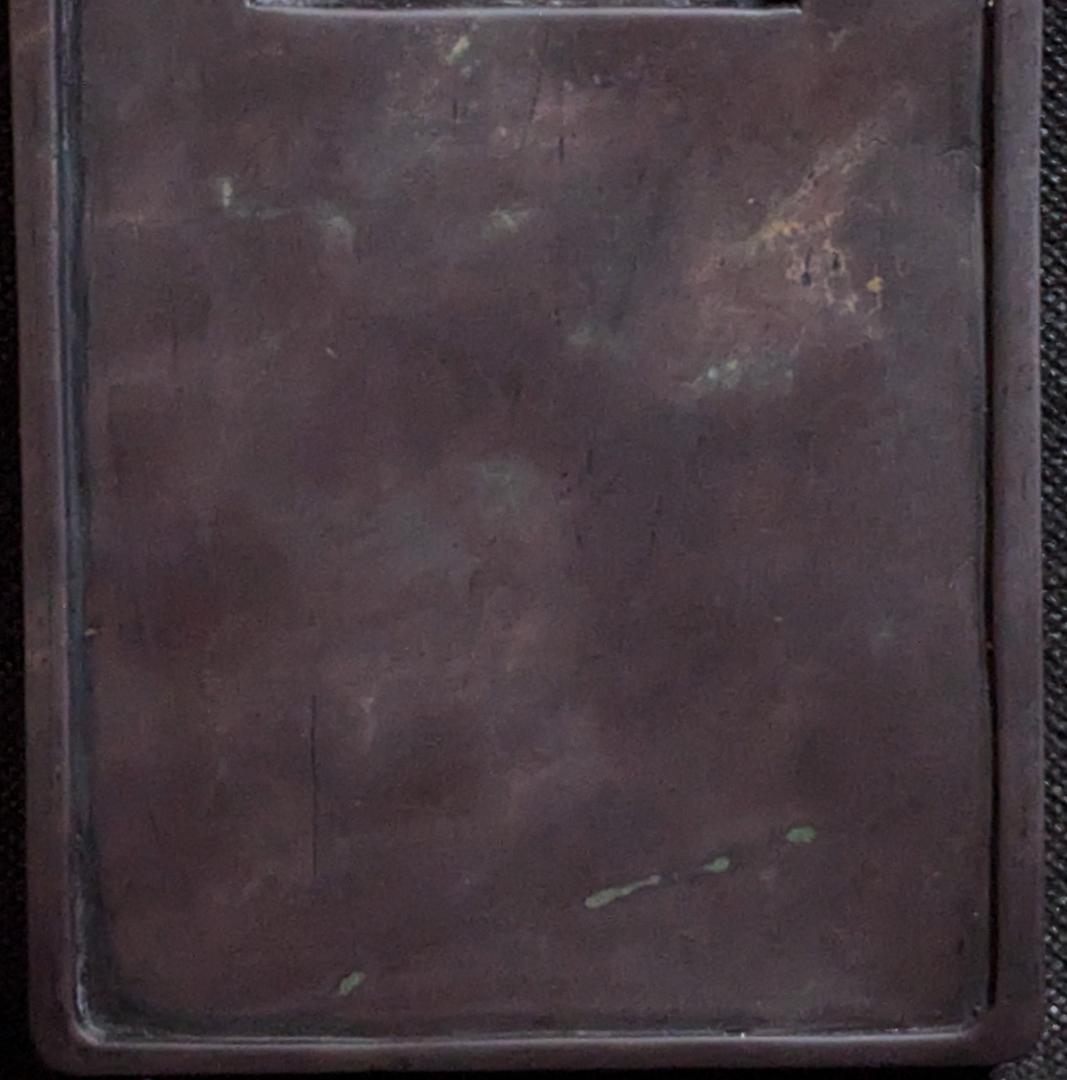 【端渓・方池硯】◆清代◆魚脳砕凍・青花・翡翠紋・金線◆唐木時代箱◆約六吋◆斧柯山