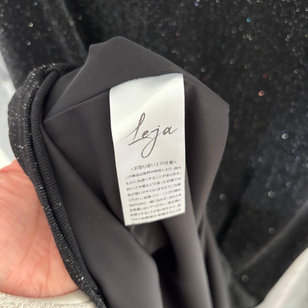 【LEJA】レースネック透け袖スリットキラキラロングドレスワンピースパーティー