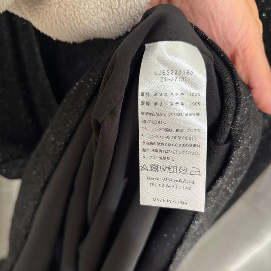 【LEJA】レースネック透け袖スリットキラキラロングドレスワンピースパーティー