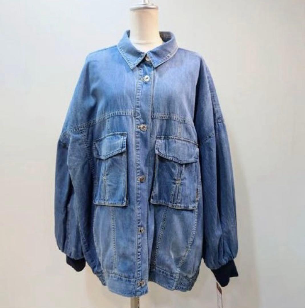 【タグ付未使用】ayane中綿キルトダンガリージャケット（袖ワッペン）