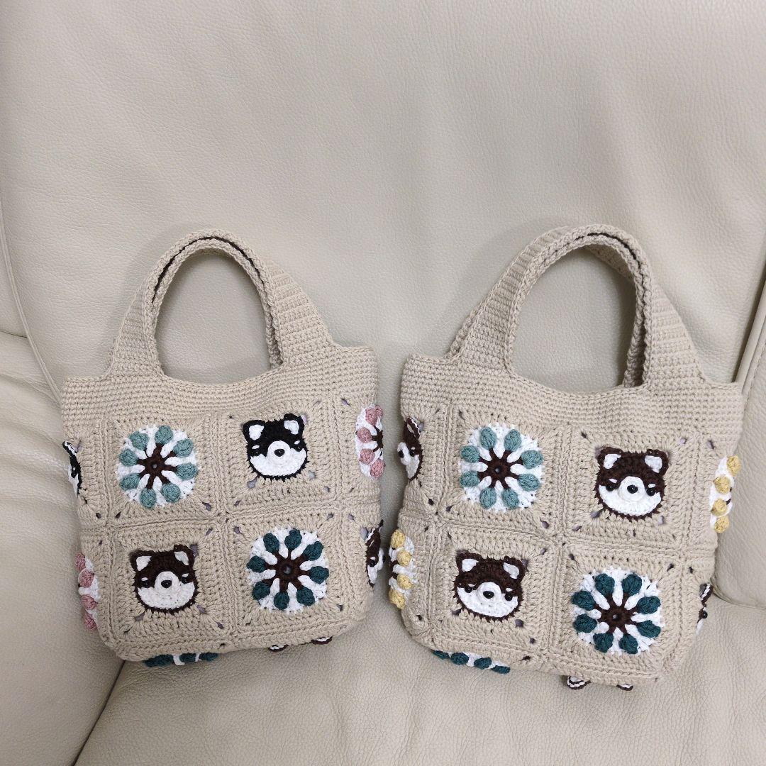 タンポポ　柴犬＆お花のモチーフ編みバッグ1073