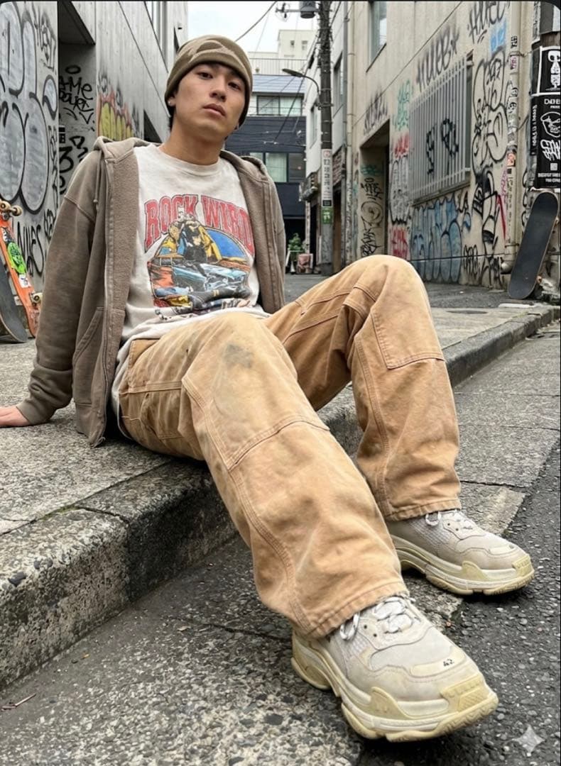 365 Carhartt ダブルニー USA製 フェード キャメル