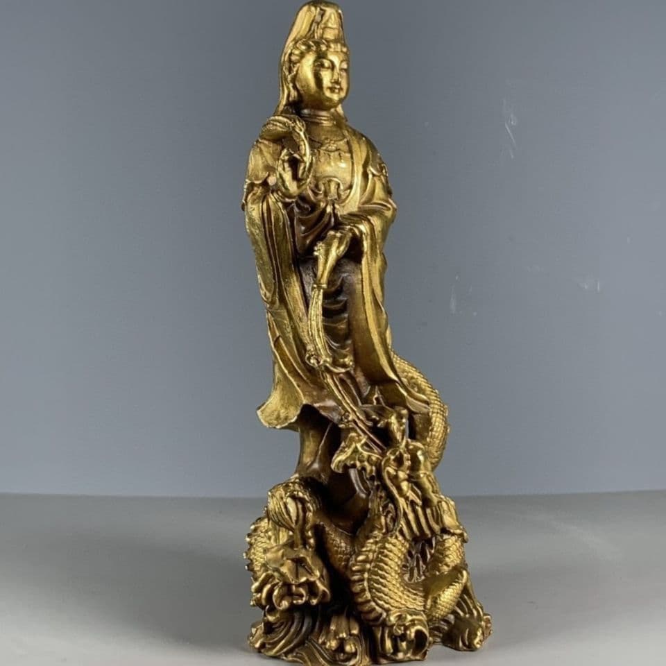 銅器 御龍観音仏像 観世音菩薩 鎮宅 辟邪 開運 風水 招財 置物 工芸品
