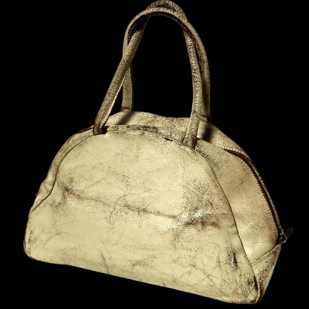 Jas M.B.★英国製★希少クラック★ボストンバッグ スモールトラベラー 白茶