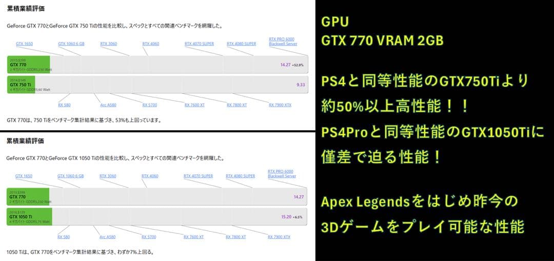 良コスパ低価格ゲーミングPC 6世代i5 GTX770 SSD256GB