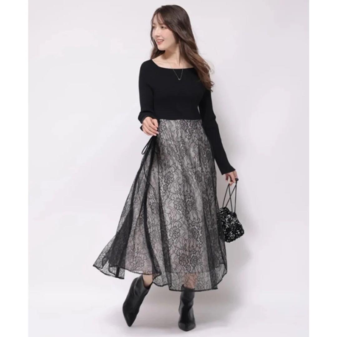 新品タグ付き★アプワイザーリッシェ ドッキングワンピース レース ブラック