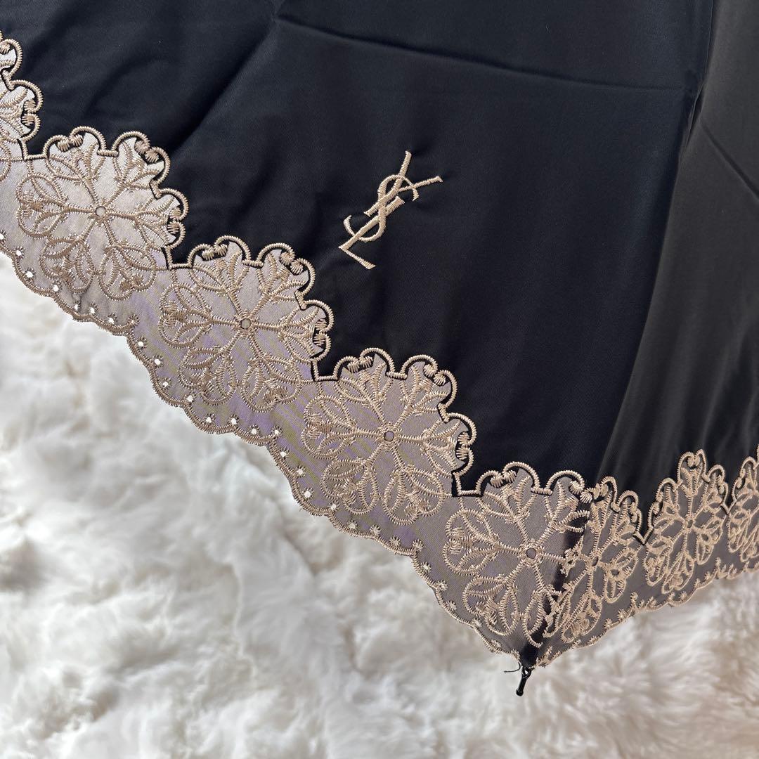 新品未使用 タグ付 YVES SAINT LAUREN ロゴ 刺繍 折傘 日傘