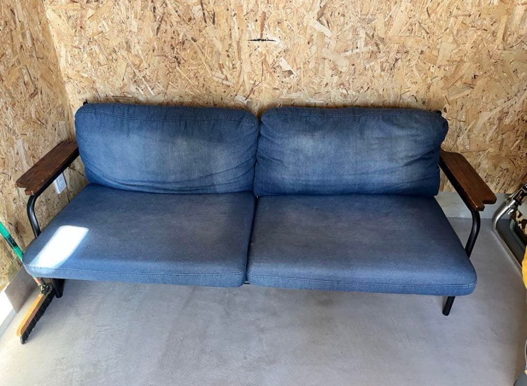 中古品 インダストリアル カフェ風 デニムソファー　　3 人掛け